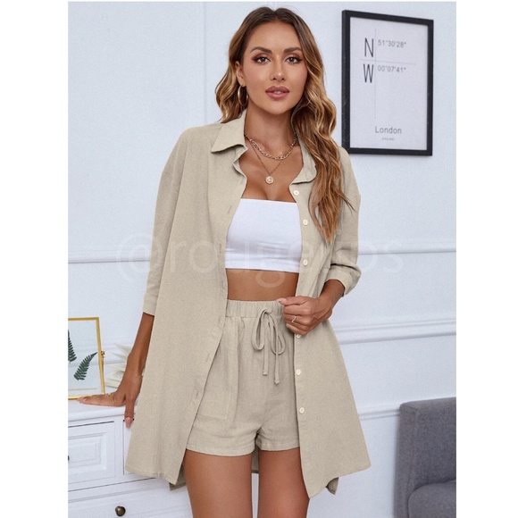 2pc set collared shirt & shorts - Picture 2 of 9